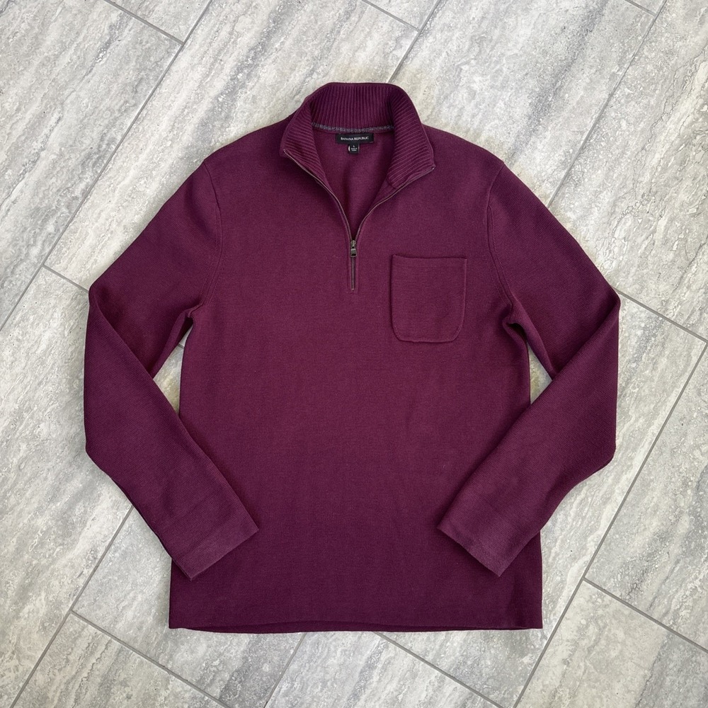 Banana Republic Half Zip Sweater Men L Burgundy Coolmax Long Sleeve Preppy